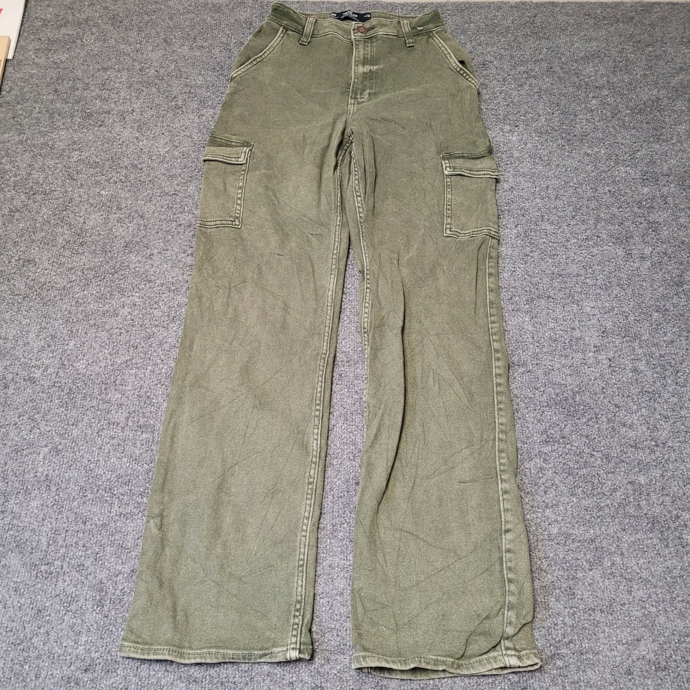 Hollister Cargo Jeans Womens Size 23R Olive Green High Rise Dad Jean Stretch